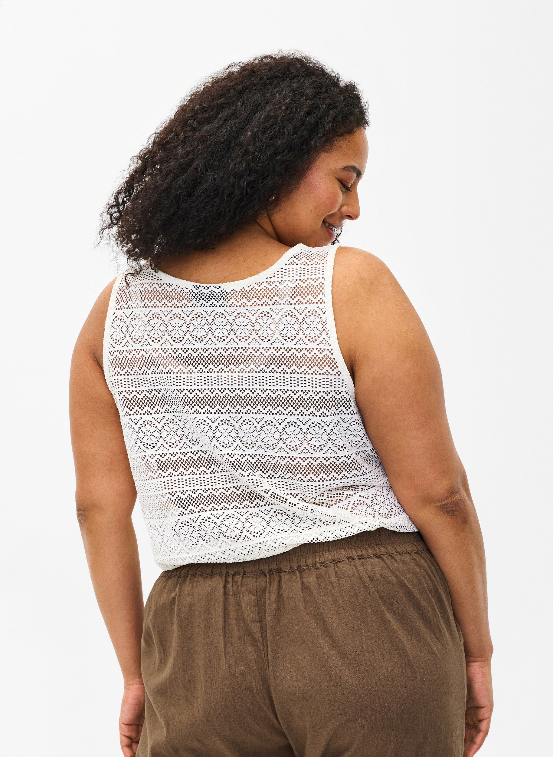 Zizzi &Auml;rml&ouml;s topp med h&aring;lm&ouml;nster, Off White, Model image number 1