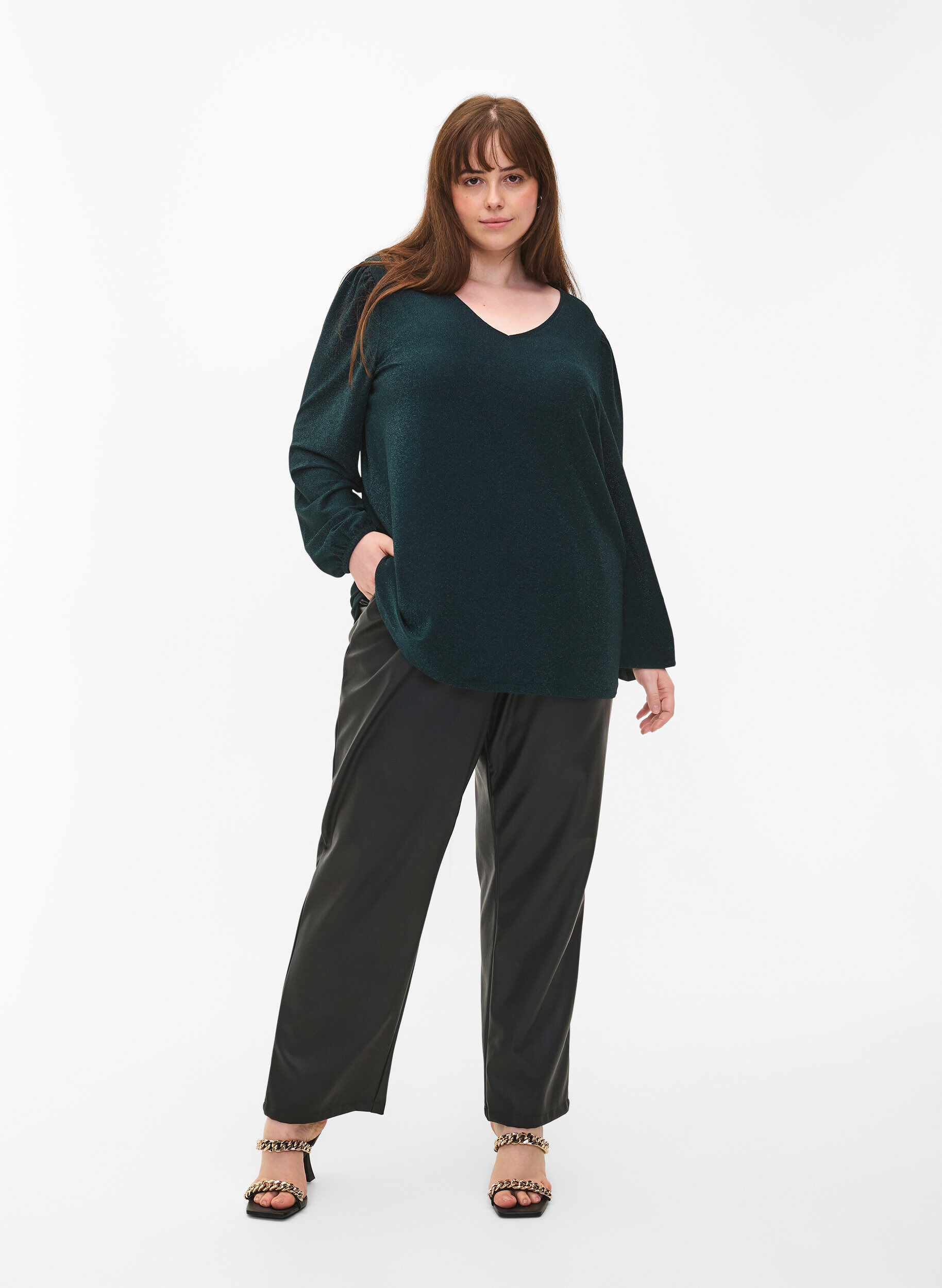 Zizzi Glitterblus med puff&auml;rmar, Black Scarab, Model image number 2