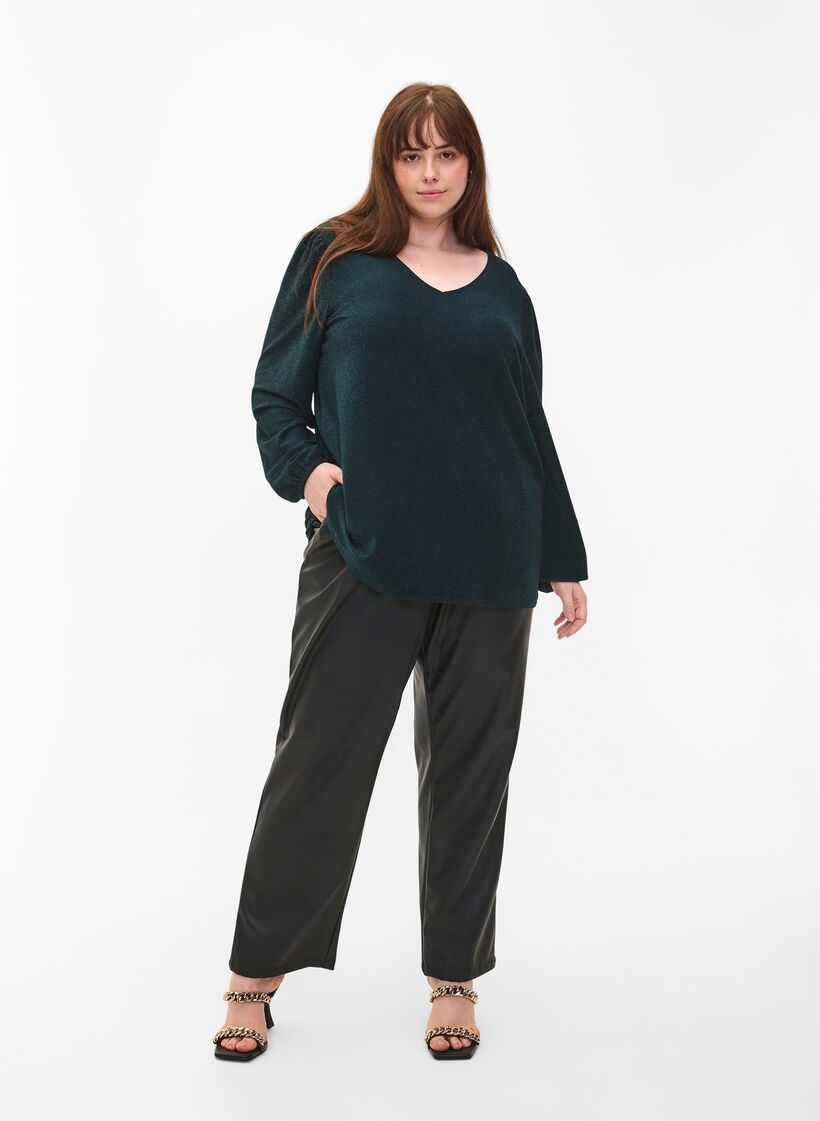 Glitterblus med puffärmar, Black Scarab, Model image number 2