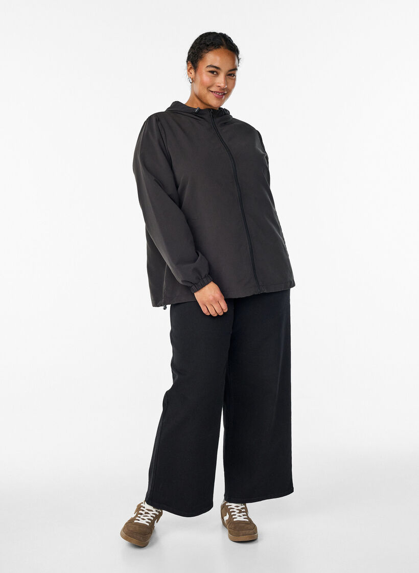 L&auml;tt jacka med huva och dragkedja, Svart, Model image number 1