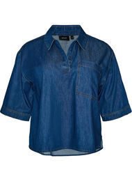 Denimblus med en br&ouml;stficka och armb&aring;gsl&aring;nga &auml;rmar, Bl&aring;