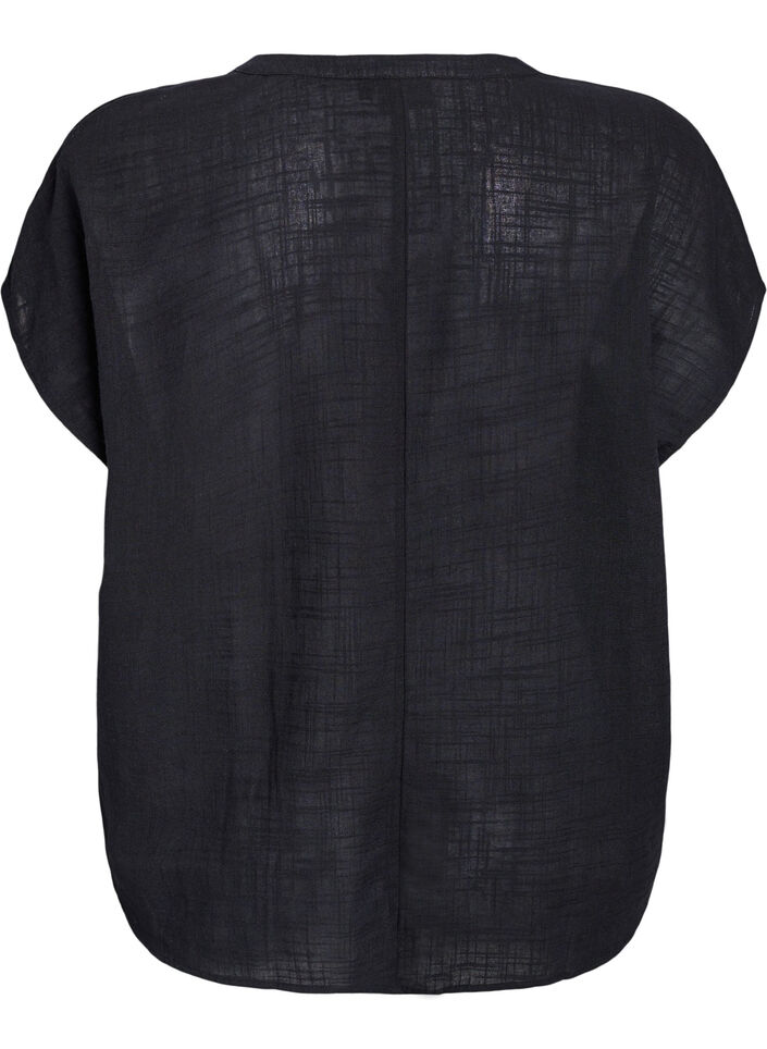 L&ouml;s blus med cap-&auml;rmar, Svart, Packshot image number 1