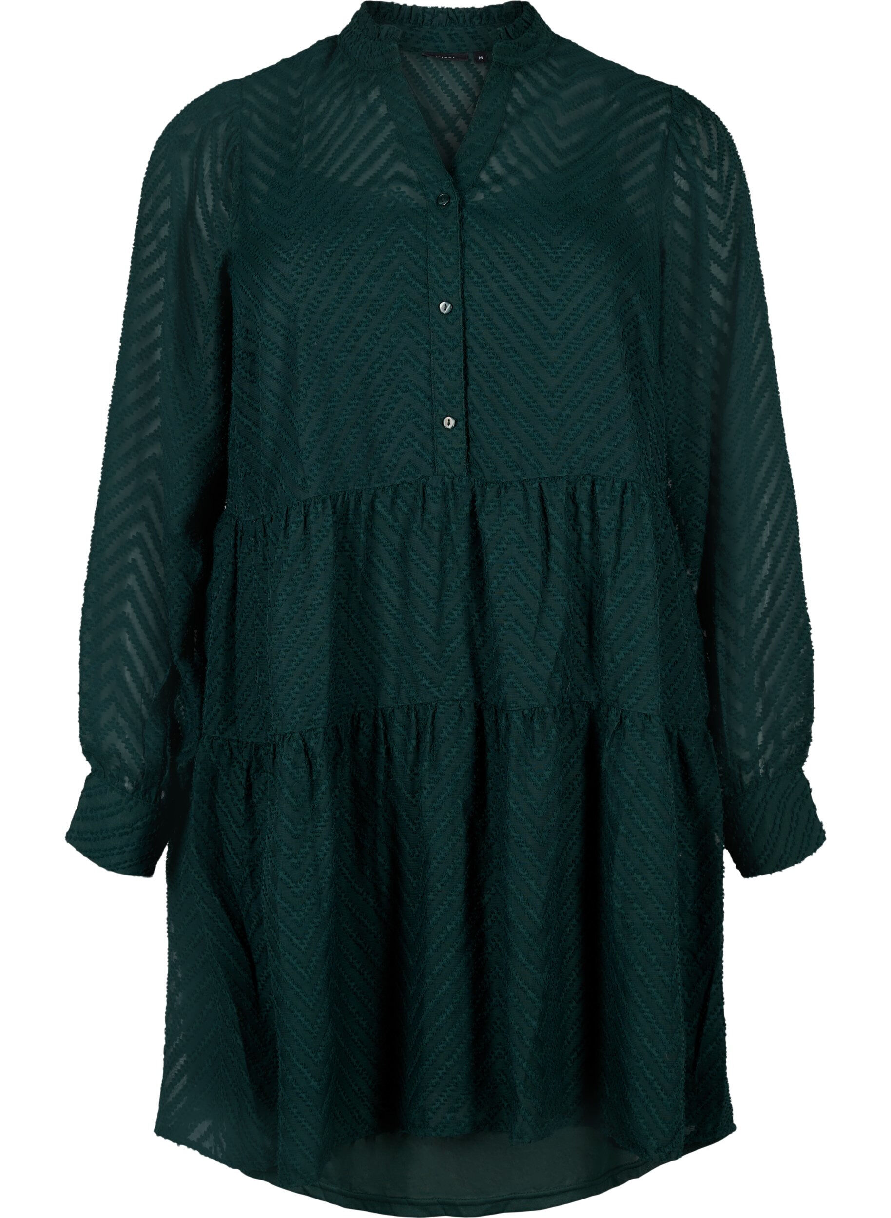 Zizzi Kort kl&auml;nning med volangkrage och struktur, Scarab, Packshot image number 0