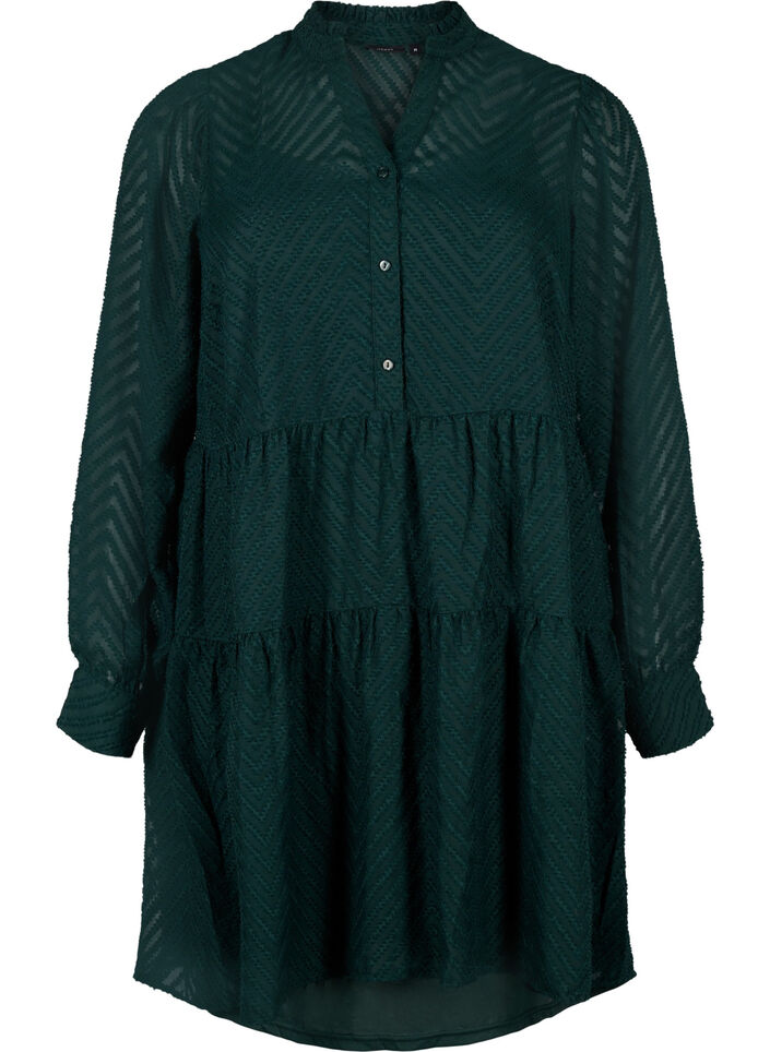 Kort klänning med volangkrage och struktur, Scarab, Packshot image number 0