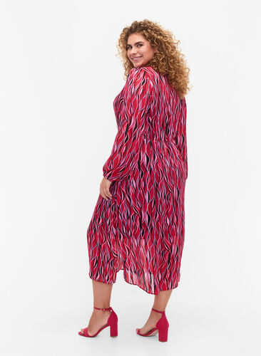 Långärmad midi-klänning med tryck, Fuchsia Pink AOP, Model image number 1