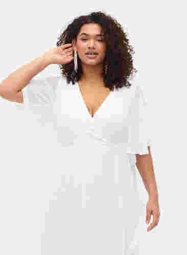 Plisserad midiklänning med korta ärmar, Star White, Model image number 2