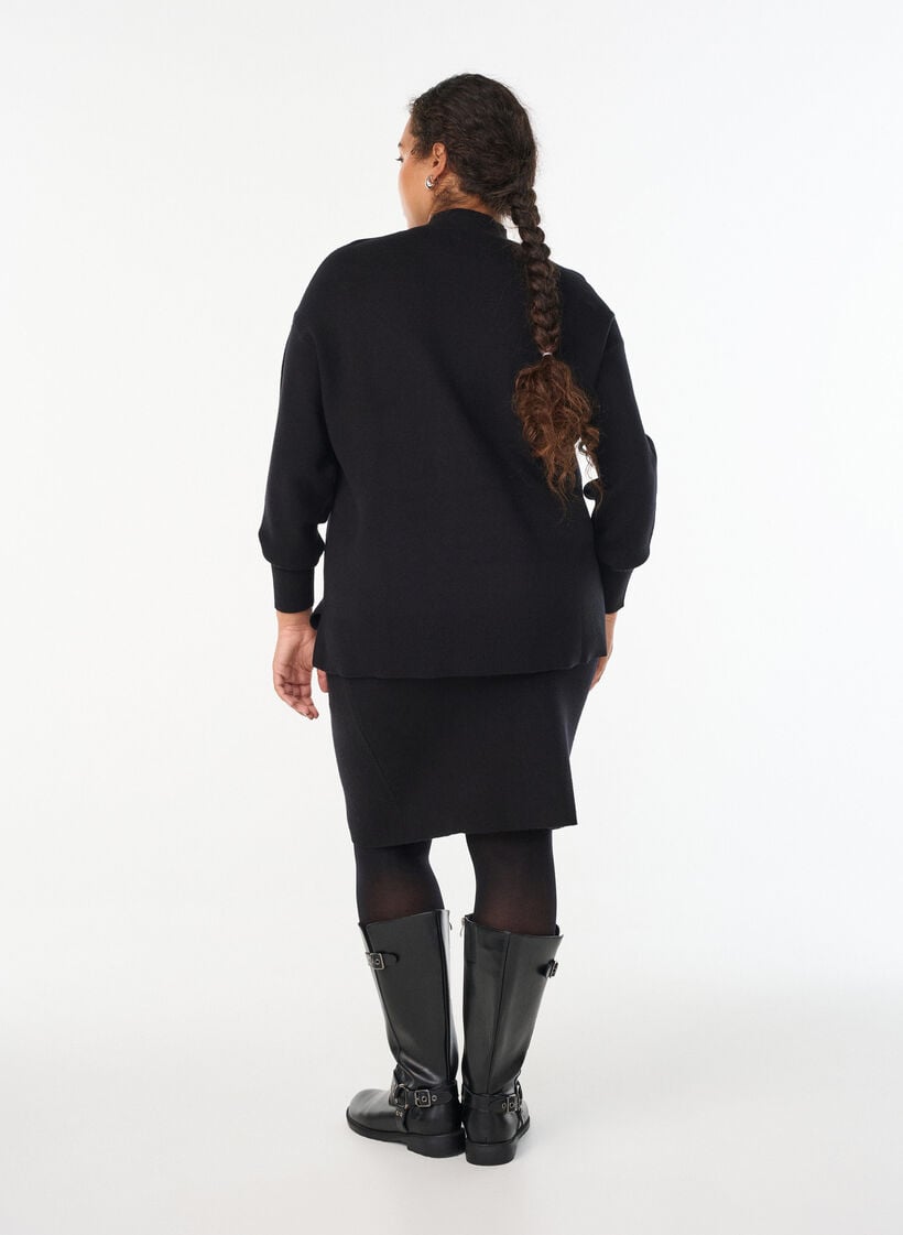 Kort stickad kjol med bred linning, Svart, Model image number 2