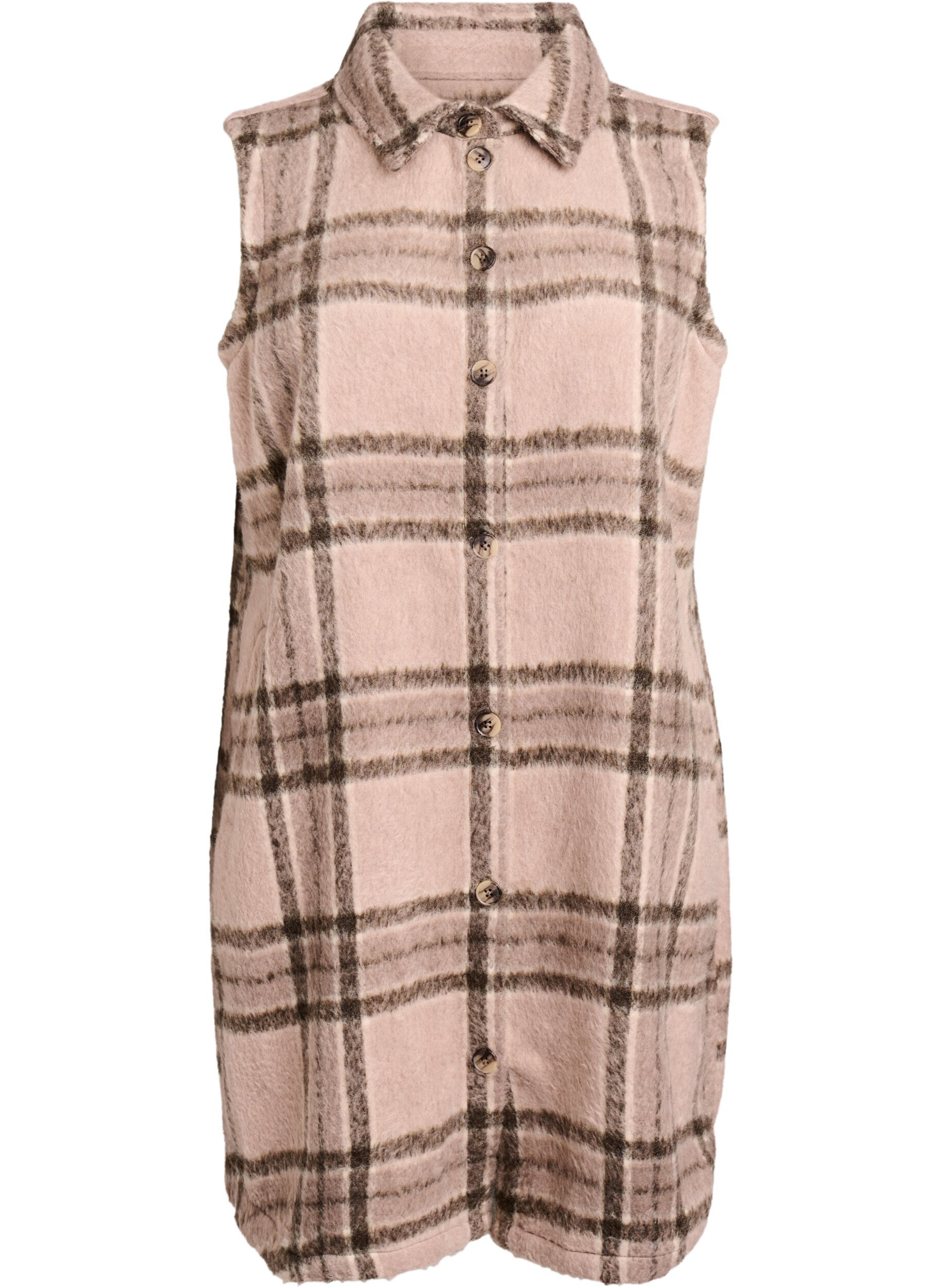 Zizzi L&aring;ng rutig v&auml;st i borstad kvalitet, Beige, Packshot image number 0