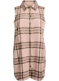 Lång rutig väst i borstad kvalitet, Beige