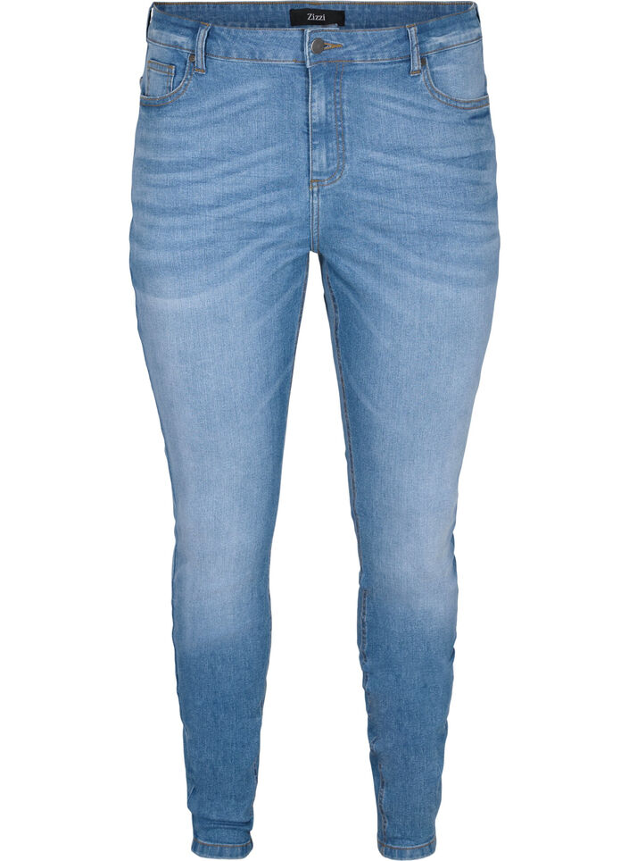 Emily jeans i slim fit med normalhög midja , Blue denim, Packshot image number 0