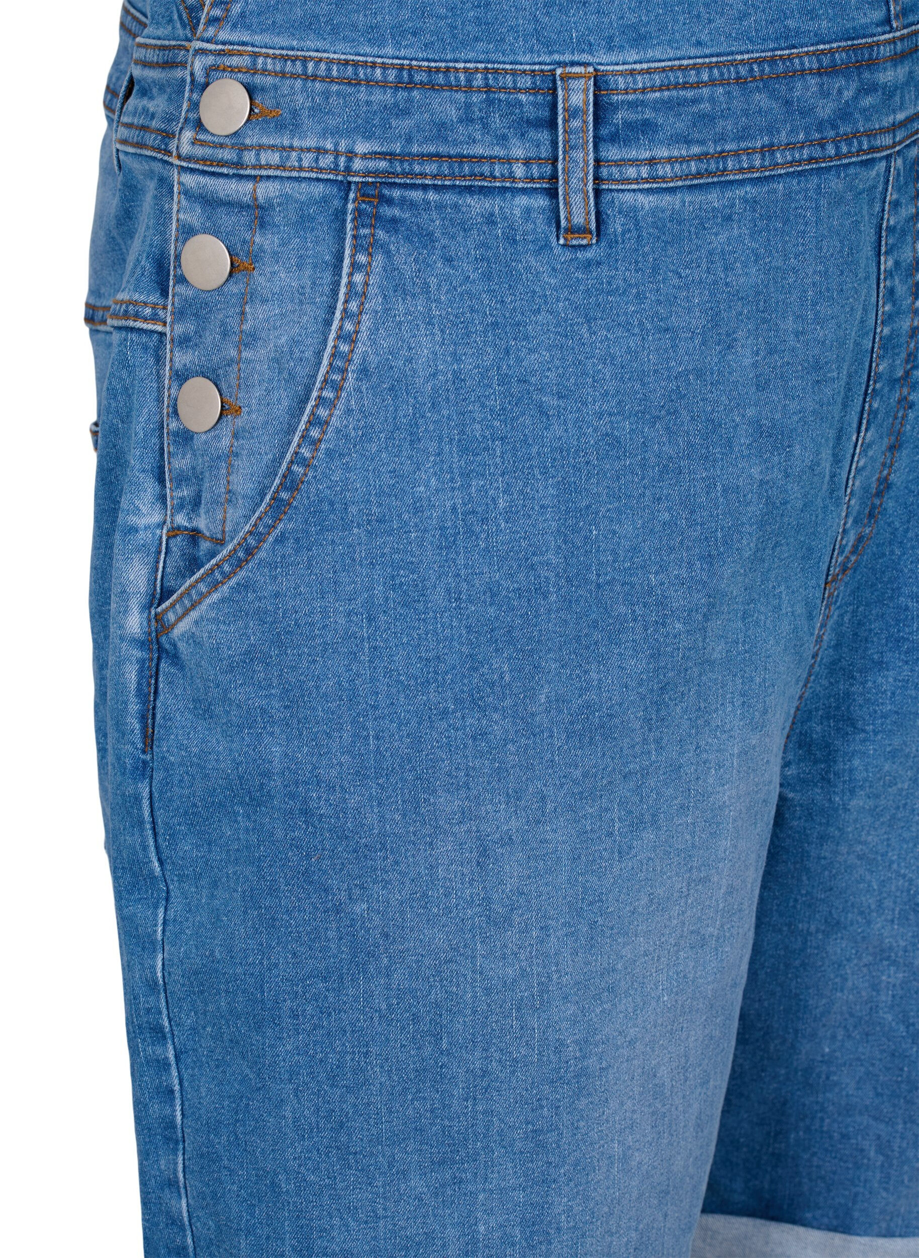 Zizzi Denim overaller shorts, Bl&aring;, Packshot image number 3
