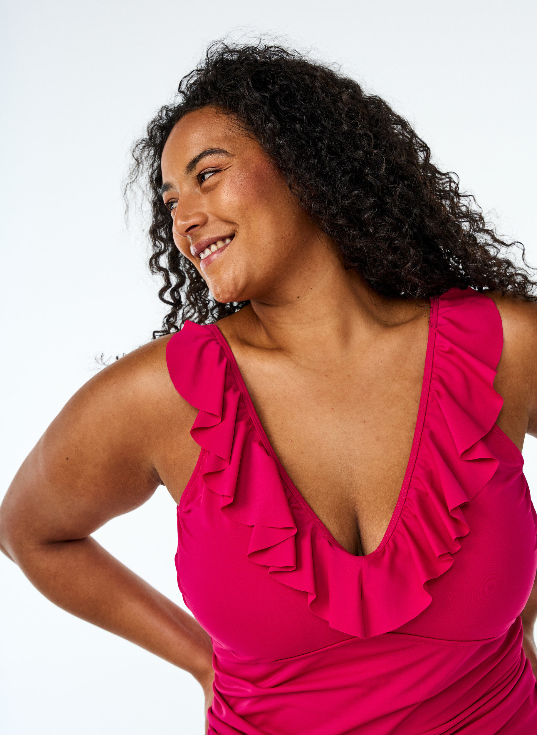 Zizzi Baddr&auml;kt med volanger och uttagbar vaddering, Rosa, Model image number 2