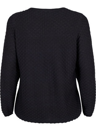 Stickad tröja med mönster och v-ringad hals, Black, Packshot image number 1