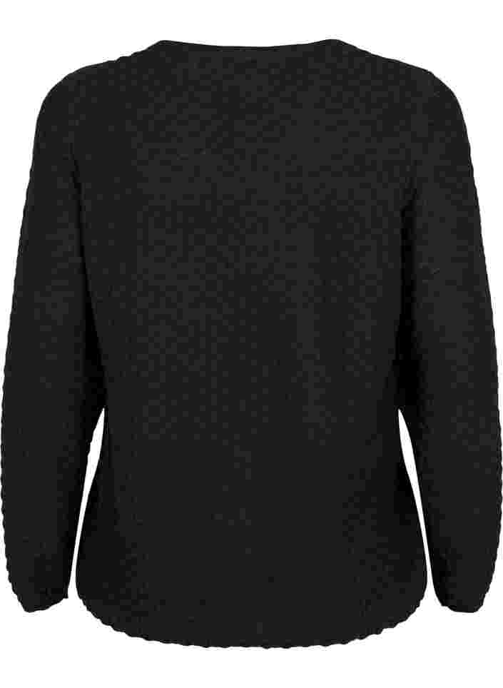 Stickad tröja med mönster och v-ringad hals, Black, Packshot image number 1