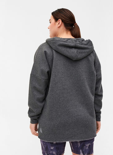Sweatshirt med huva och slits, Dark Grey Melange, Model image number 1