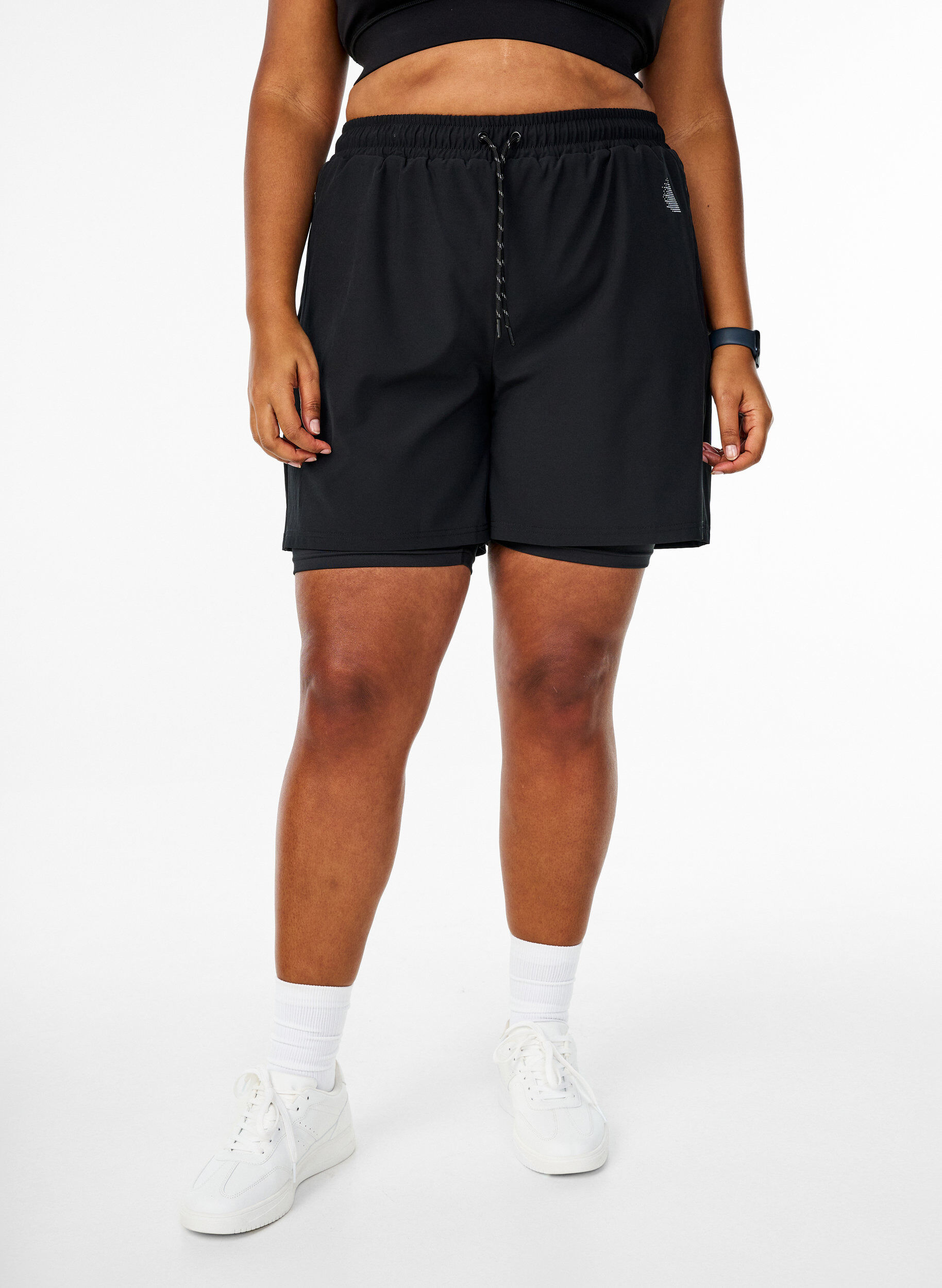 Zizzi Tr&auml;ningshorts med innershorts, Svart, Model image number 3