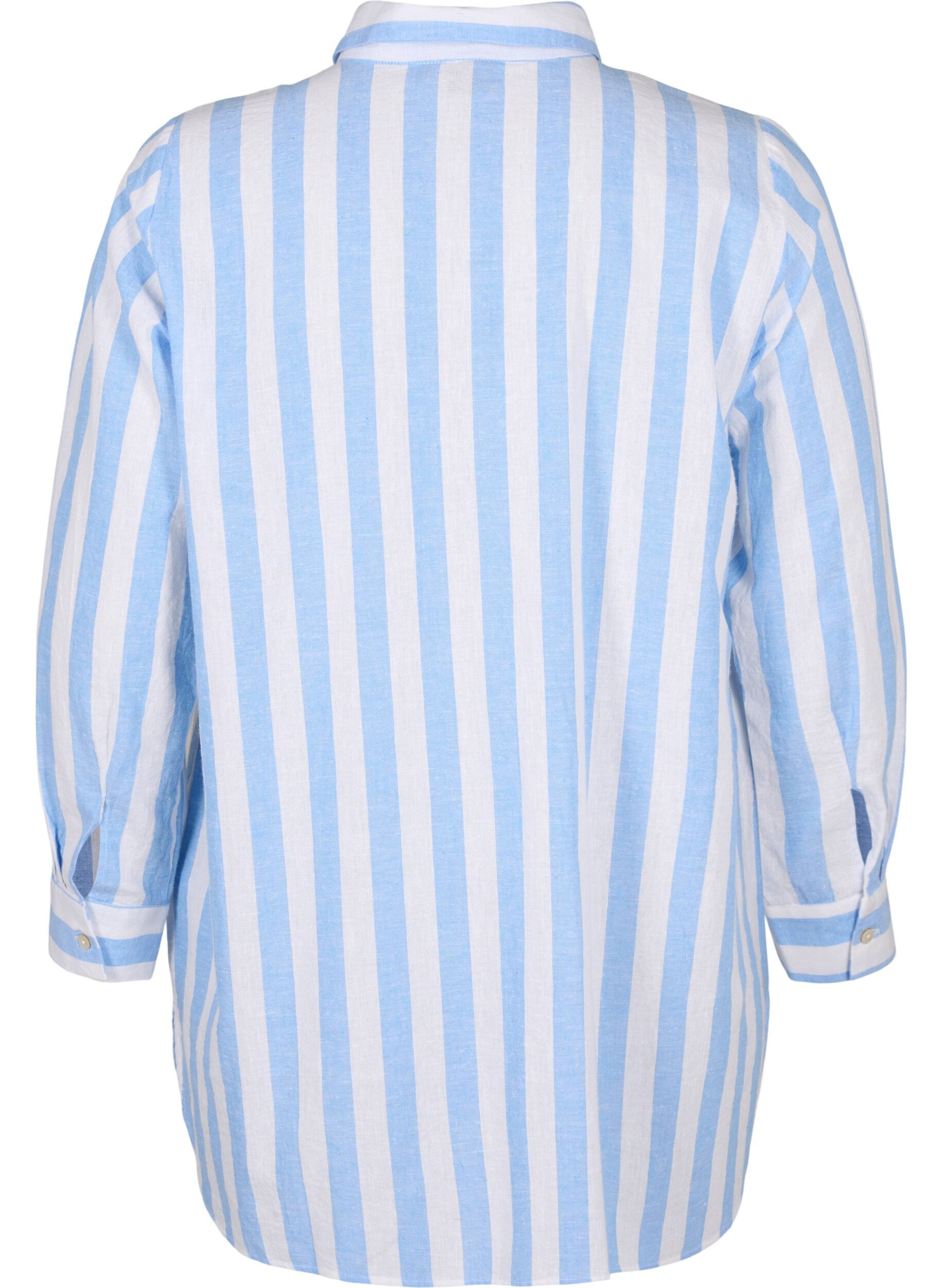 Zizzi L&aring;ngskjorta i linne och bomull, Blue White Stripe, Packshot image number 1
