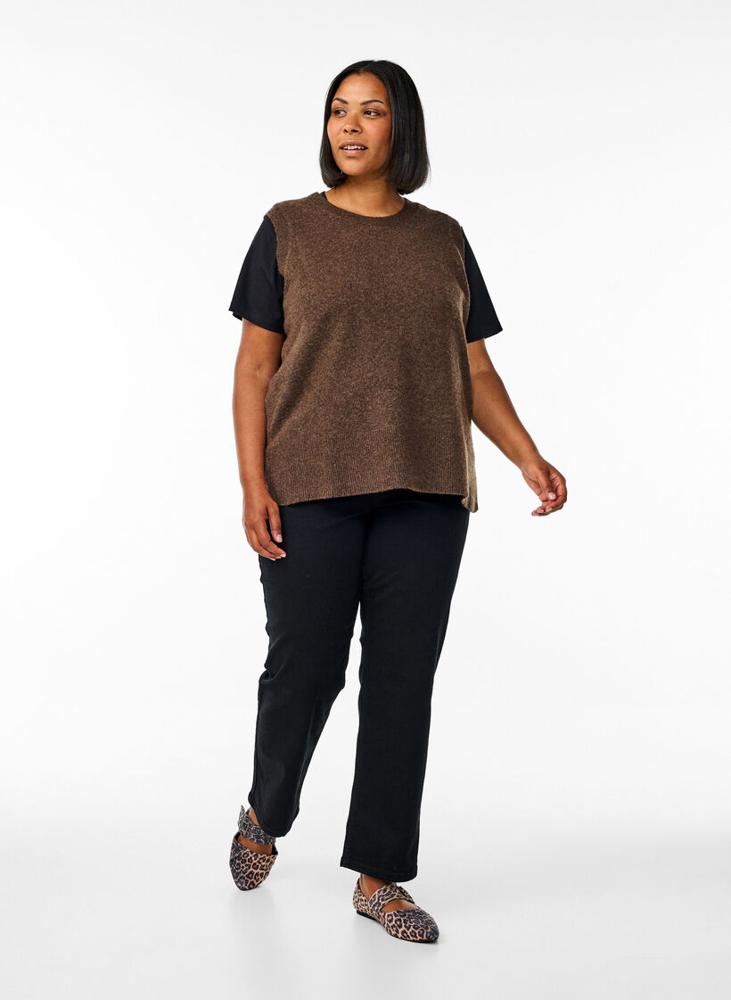 Stickad väst med ribbade kanter, Grön, Model image number 1