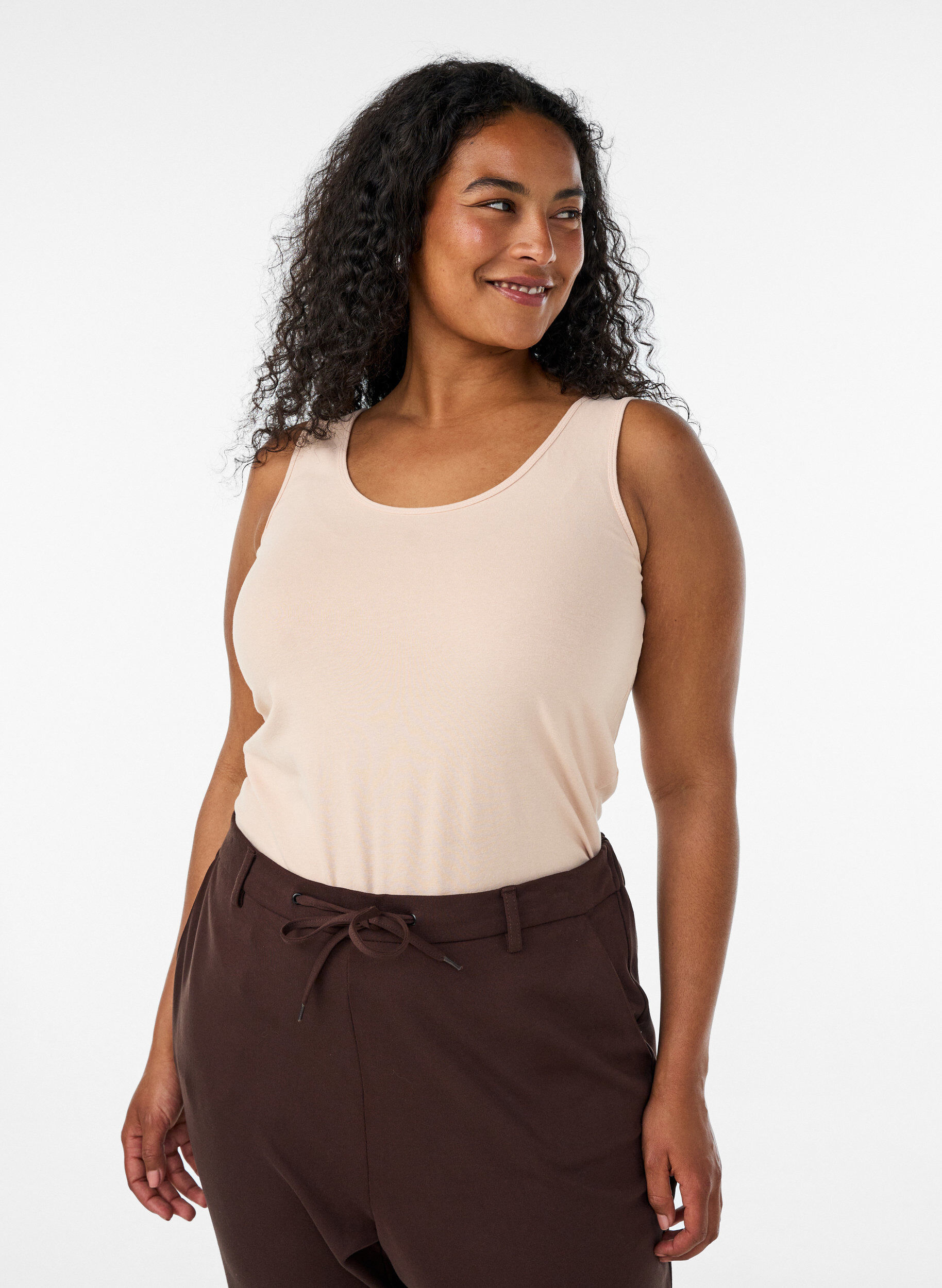 Solid f&auml;rg bas topp i bomull, Beige, Model
