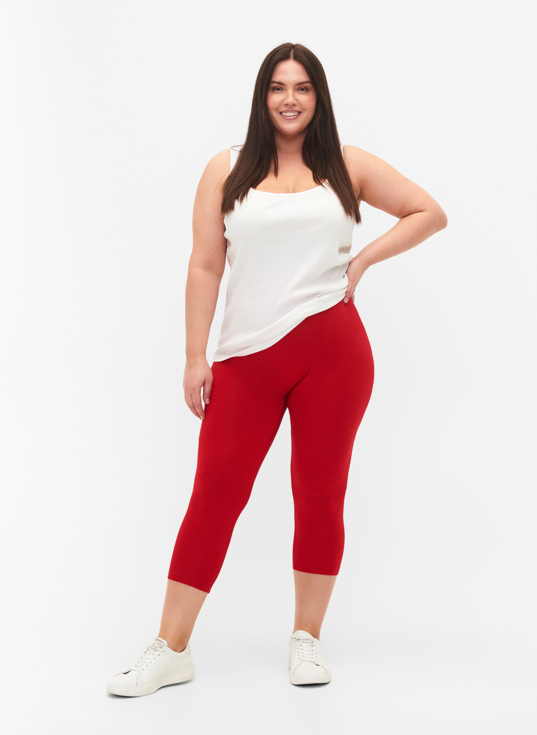 Zizzi 3/4 bas-leggings, R&ouml;d, Model image number 1