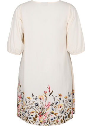 Kortärmad viskosklänning med blommigt mönster, Off White Flower, Packshot image number 1