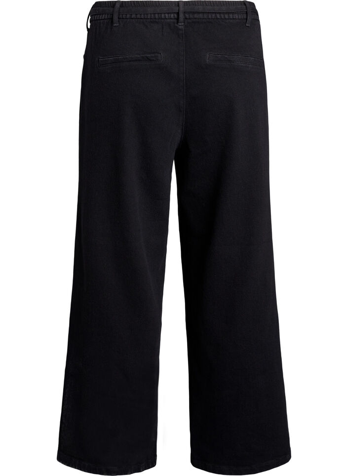 Jeans med l&ouml;s passform, res&aring;r och dragsko, Svart, Packshot image number 1