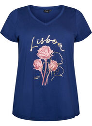 T-shirt i bomull med tryck framtill och v-ringning, 1447