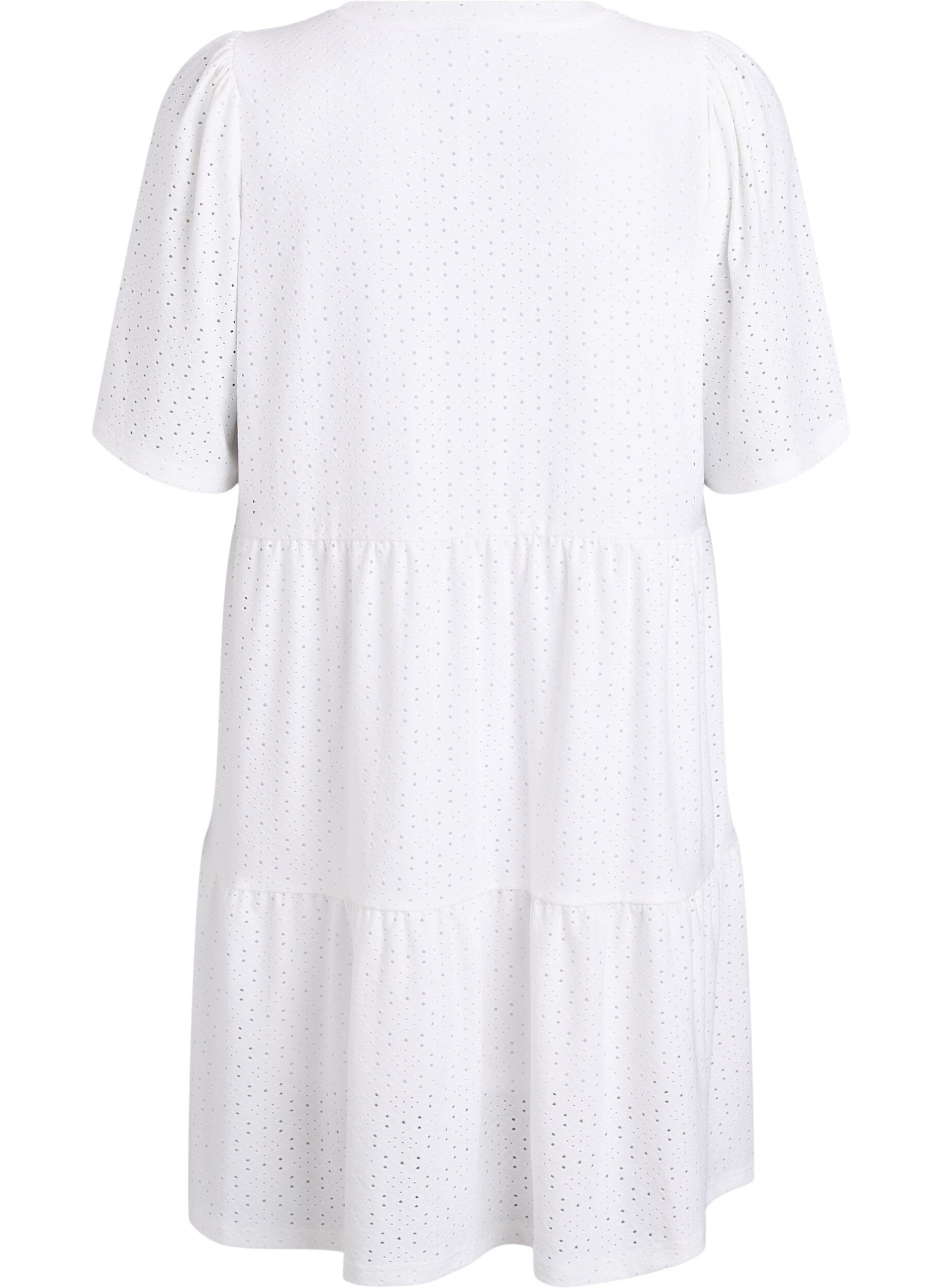 ZizziKort kl&auml;nning med spetsm&ouml;nster och lagerkjol, Vit, Packshot image number 1