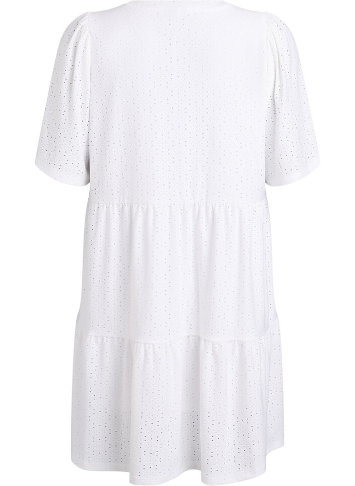 Kort kl&auml;nning med spetsm&ouml;nster och lagerkjol, Vit, Packshot image number 1