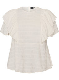 Blus med smock och volang&auml;rmar, Vanilla