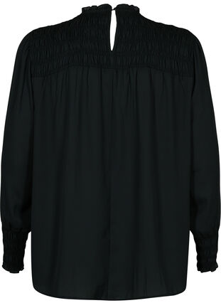 Långärmad blus med smock, Black, Packshot image number 1