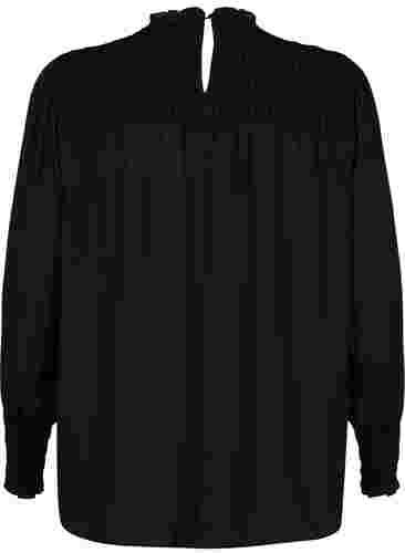 Långärmad blus med smock, Black, Packshot image number 1