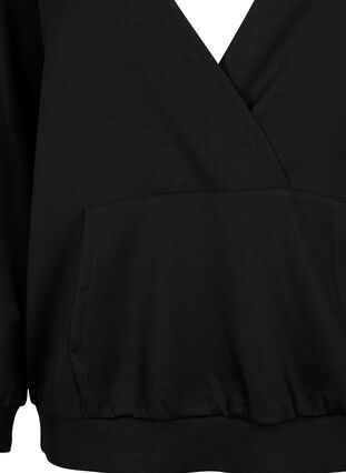 Sweatshirt med V-ringning och ficka, Black, Packshot image number 2