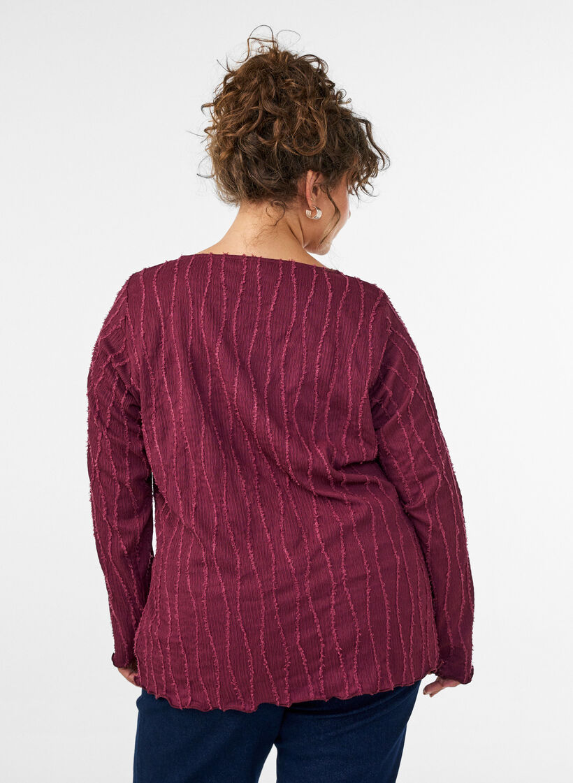Blus i jersey med v&aring;gig struktur, R&ouml;d, Model image number 2