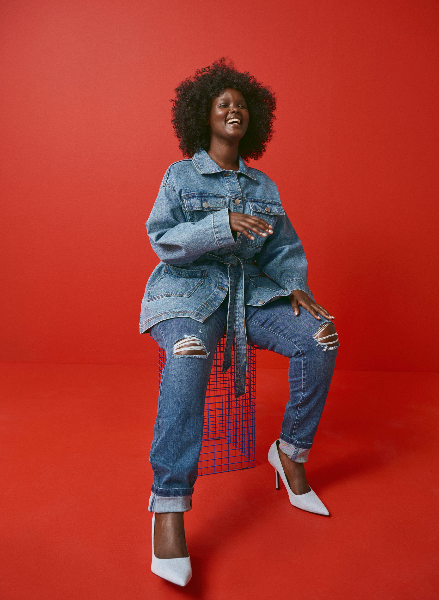 Zizzi Amy jeans i super slim-model med n&ouml;tta detaljer, Blue Denim, Image image number 0