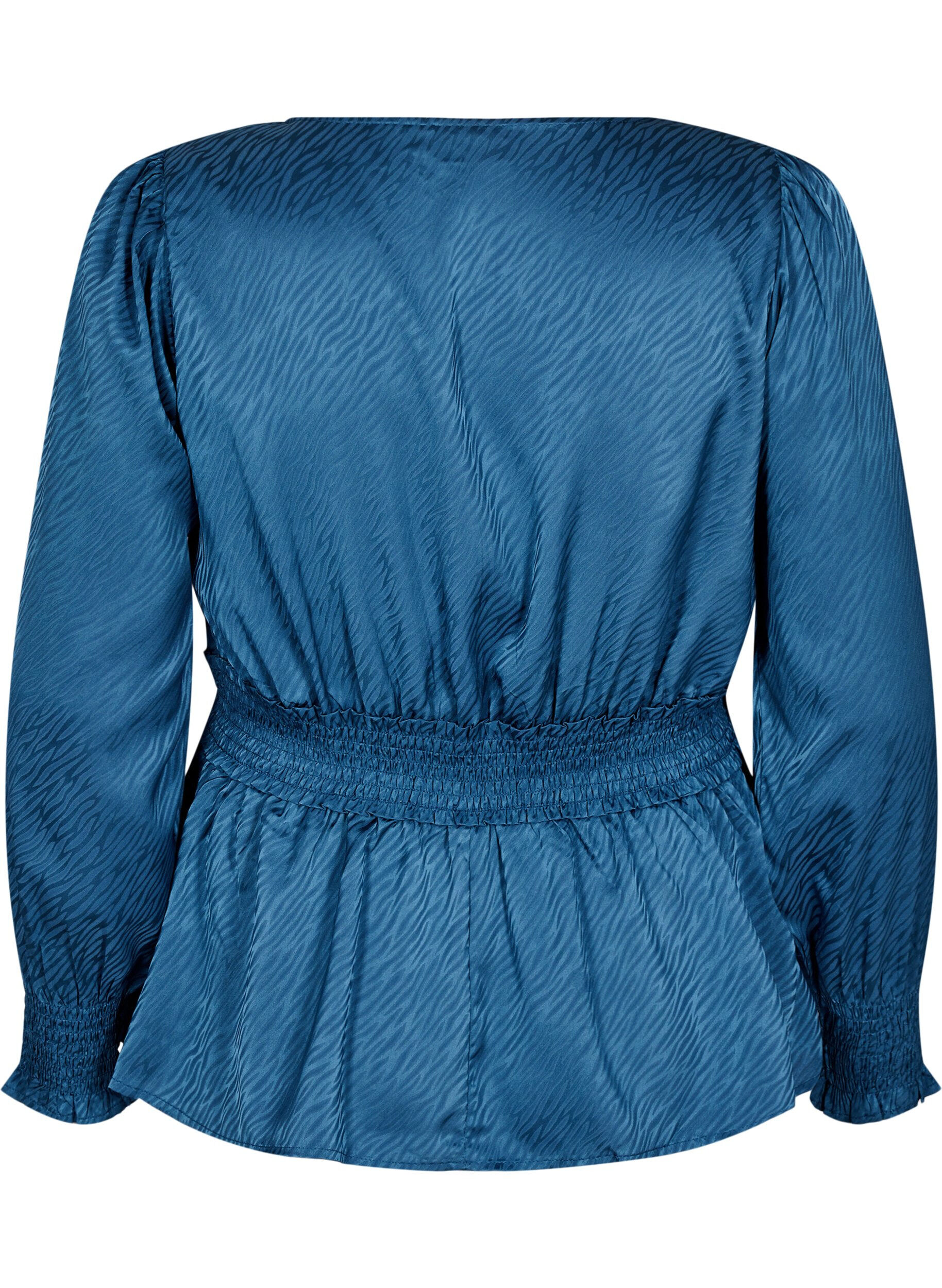 Zizzi Tonad m&ouml;nstrad blus med smock, Midnight, Packshot image number 1