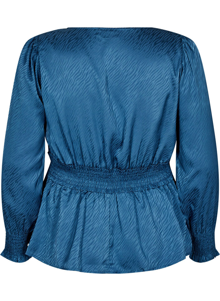 Tonad mönstrad blus med smock, Midnight, Packshot image number 1