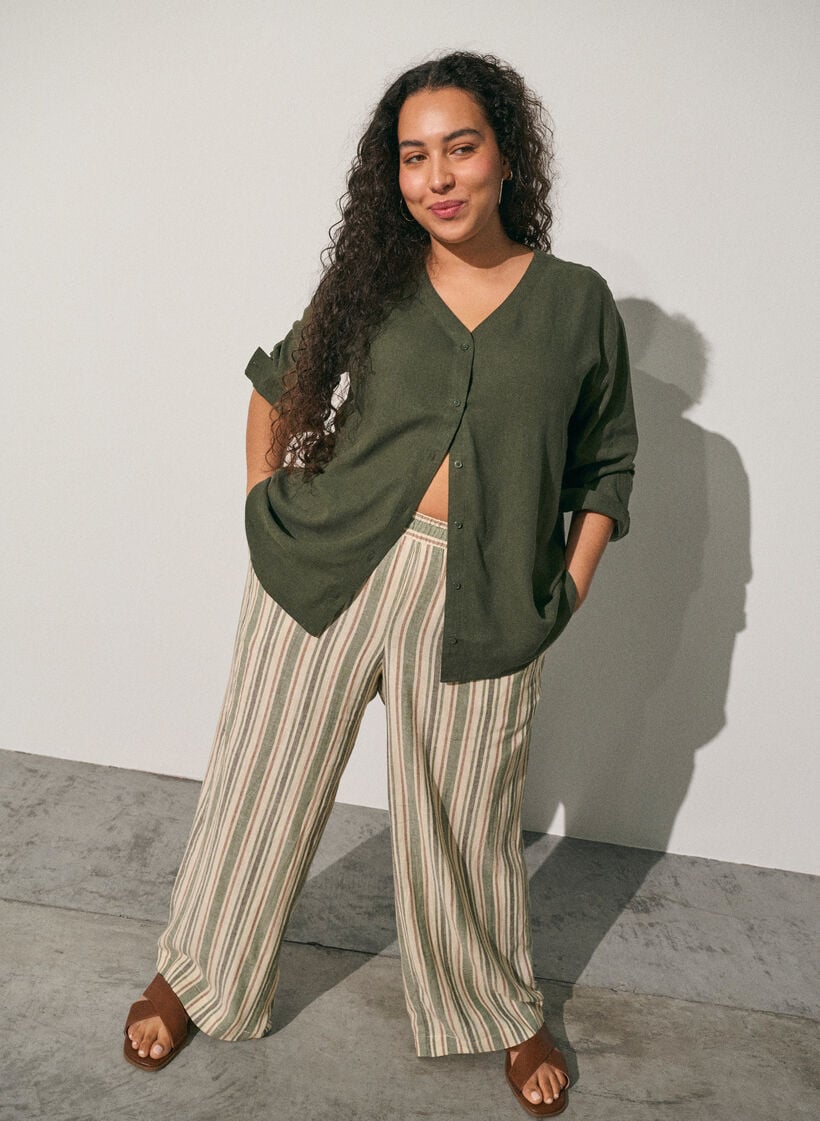 Byxor med vida ben i linne och viskos, Vanilla, Image image number 0