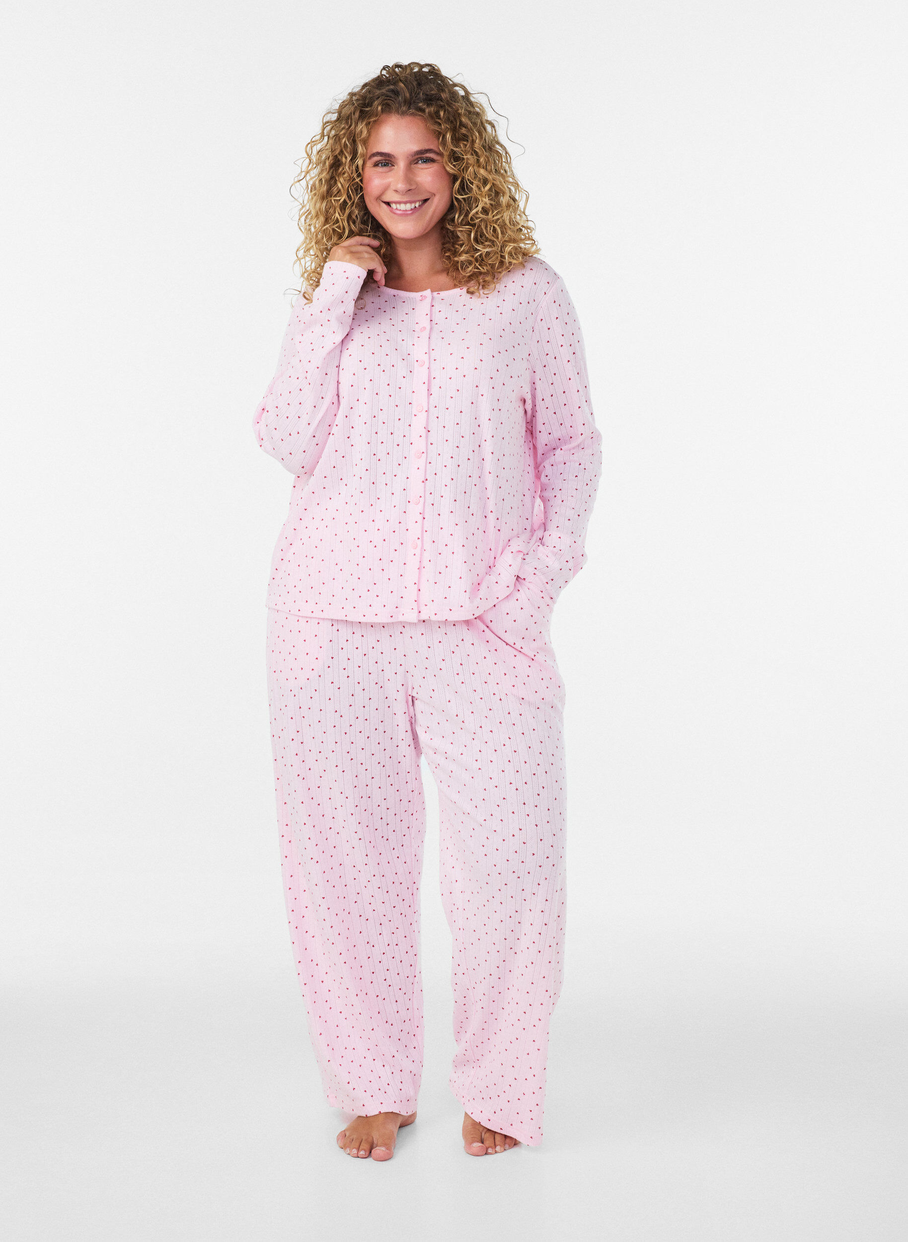 ZizziKofta i ekologisk bomull med h&aring;lbrodyr, Rosa, Model image number 1