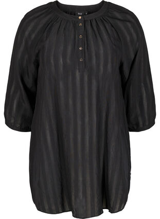 Tunika med knappar och 3/4-ärmar, Black, Packshot image number 0