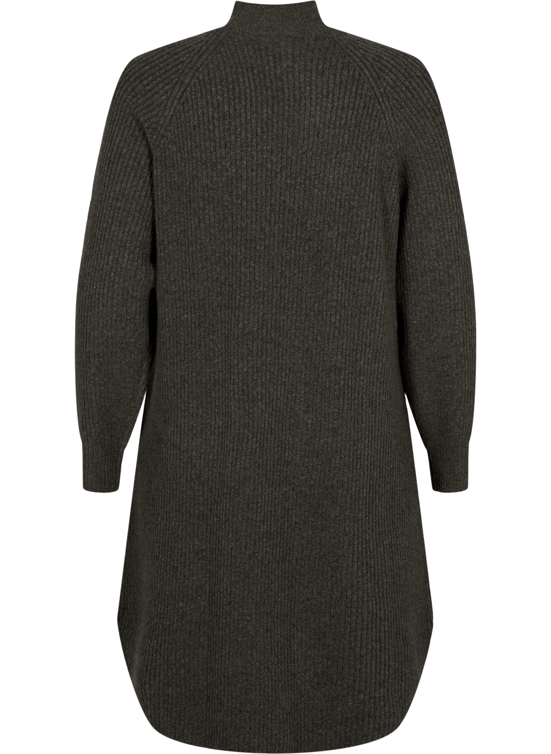 Zizzi L&aring;ng&auml;rmad stickad kl&auml;nning med h&ouml;g hals, Sea Turtle Mel., Packshot image number 1