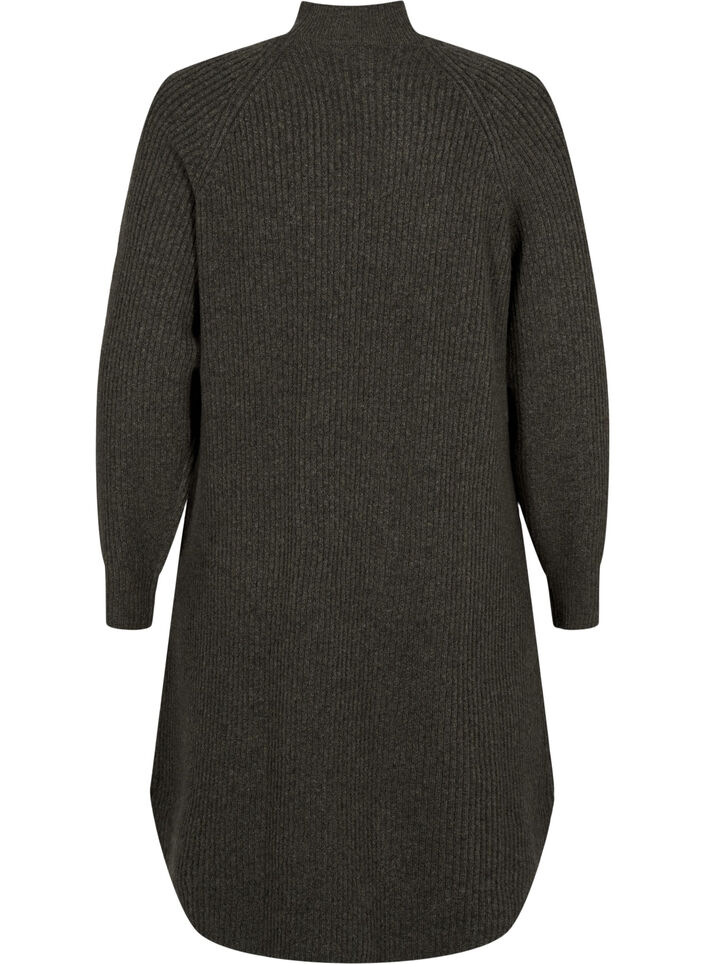 Långärmad stickad klänning med hög hals, Sea Turtle Mel., Packshot image number 1