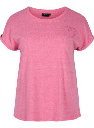 Melerad t-shirt i bomull, Fandango Pink Mel, Packshot image number 0