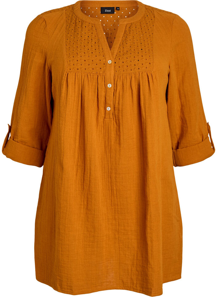 Tunika i bomullsmuslin med broderie anglaise, Orange, Packshot image number 0
