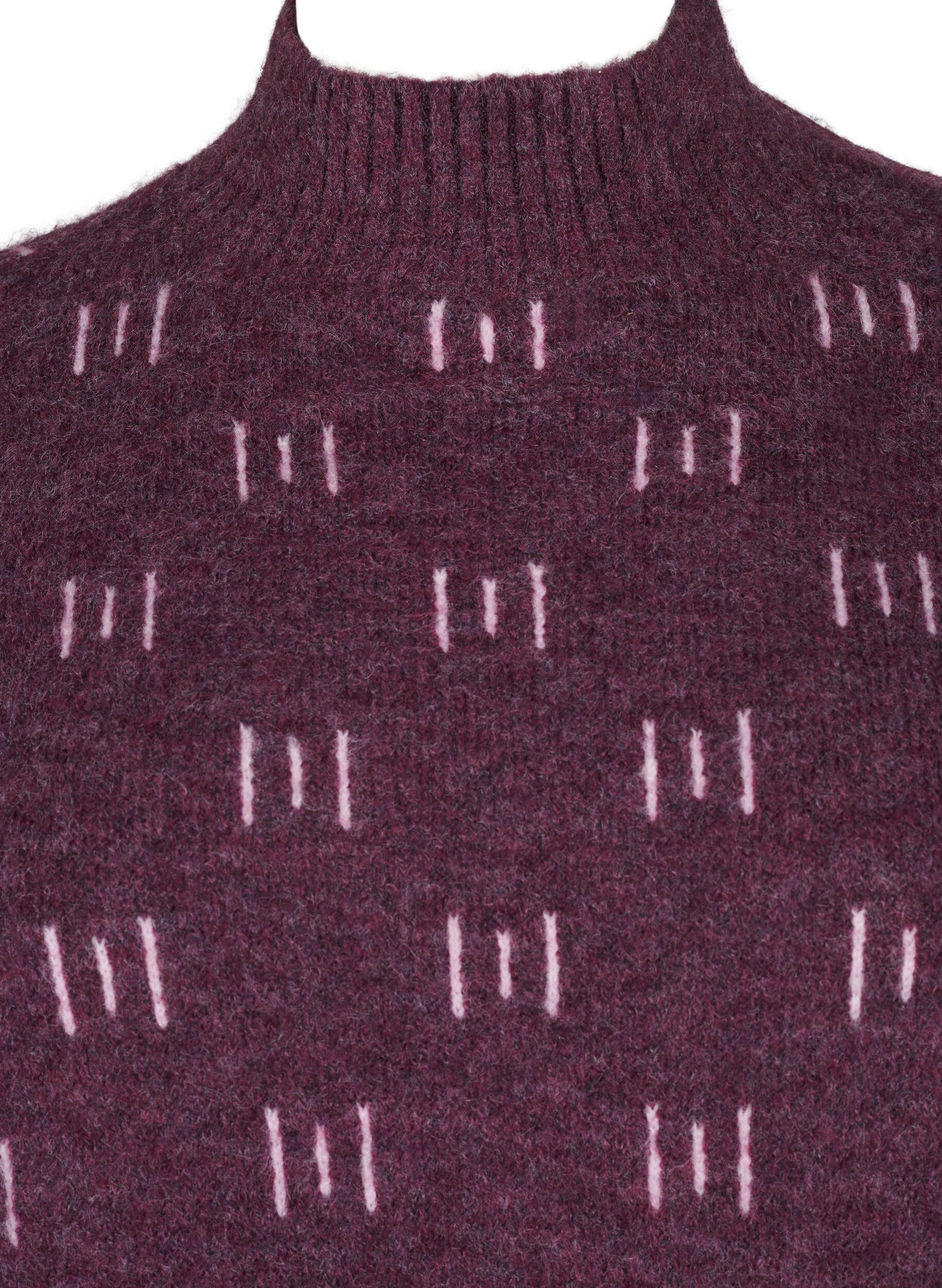 Zizzi Stickad blus med m&ouml;nster och h&ouml;g hals, Potent P. Mel. Comb, Packshot image number 2