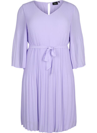 Plisserad klänning med 3/4-ärmar, Lavender, Packshot image number 0