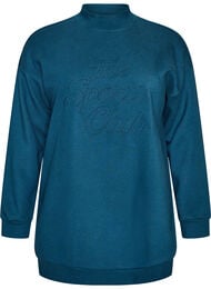 L&aring;ng sweatshirt med h&ouml;g krage och broderad text, Bl&aring;