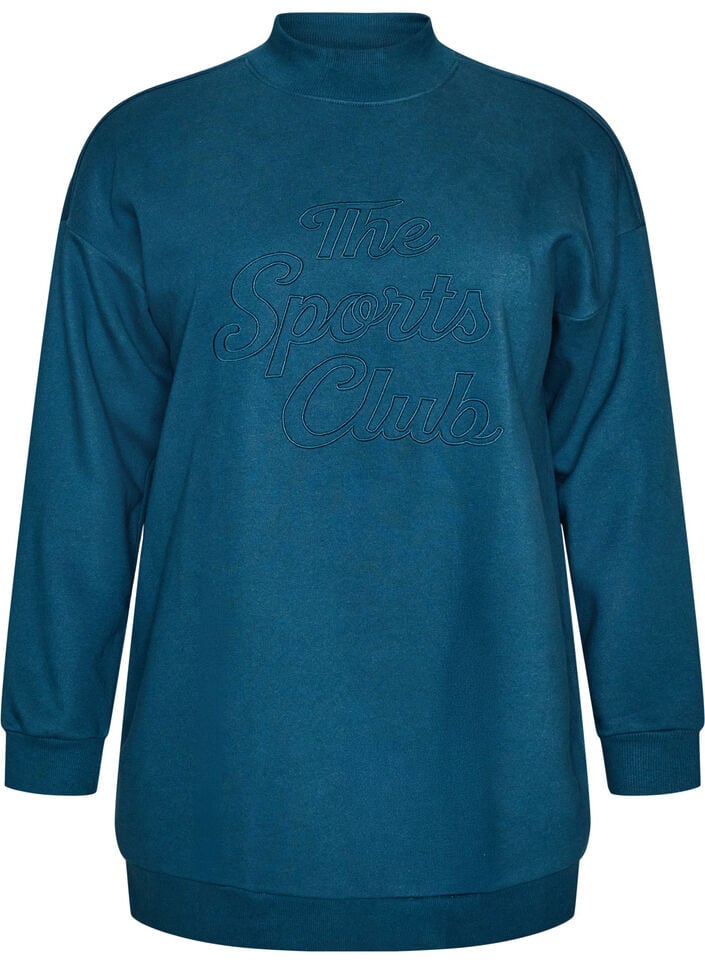 L&aring;ng sweatshirt med h&ouml;g krage och broderad text, Bl&aring;, Packshot image number 0