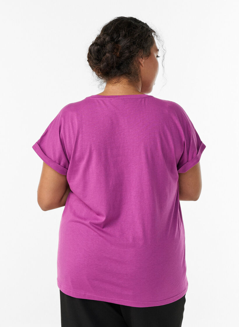 Kort&auml;rmad t-shirt i bomullsblandning, Lila, Model image number 2