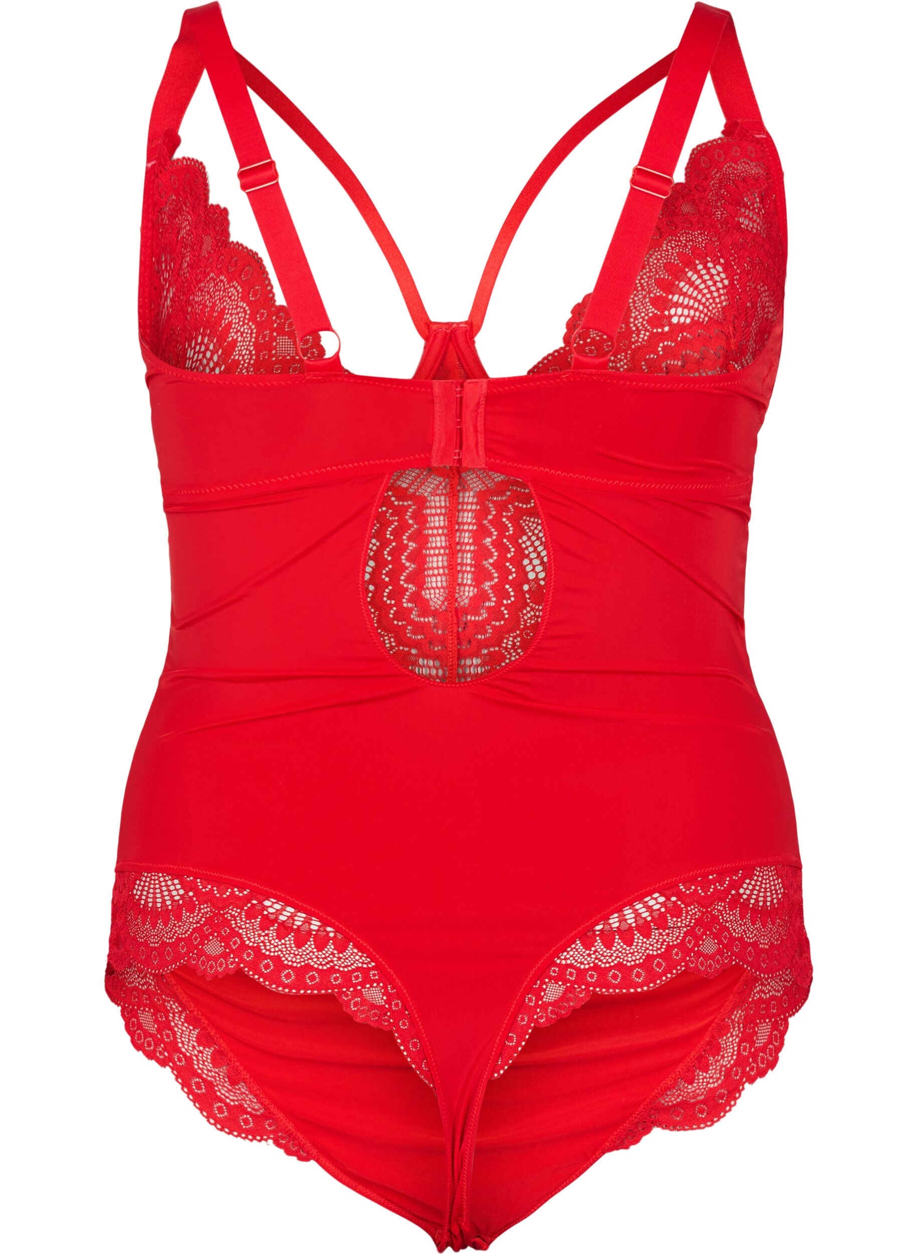 Zizzi Body med tr&aring;d- och sn&ouml;rdetaljer, Salsa, Packshot image number 1